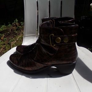 Bronze colored patent leather booties